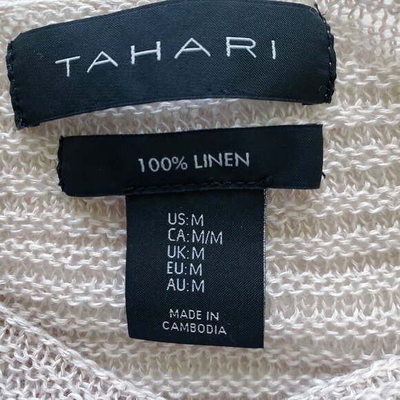 Tahari 100% Linen Open Weave Lightweight Long Sleeve Sweater Size M - Picture 7 of 15